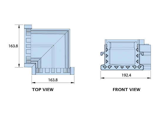 Top view and Front view of UDP130-RA.