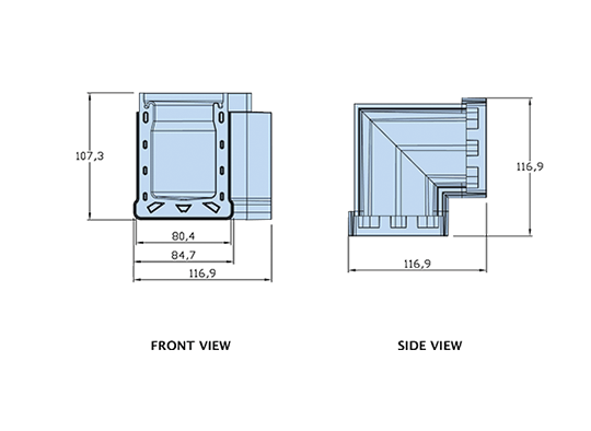 Front view and Side view of UDP75-RA.